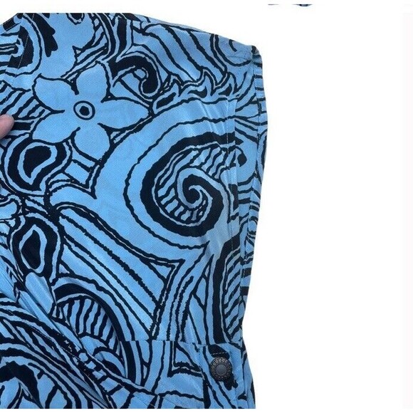 Plenty Tracy Reese Silk Mini Dress Motif Side Snap Asymmetrical Blue Mod Size 6 - Picture 7 of 11